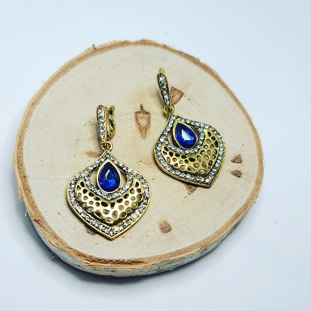Blue Rhinestones Cleopatra style earrings